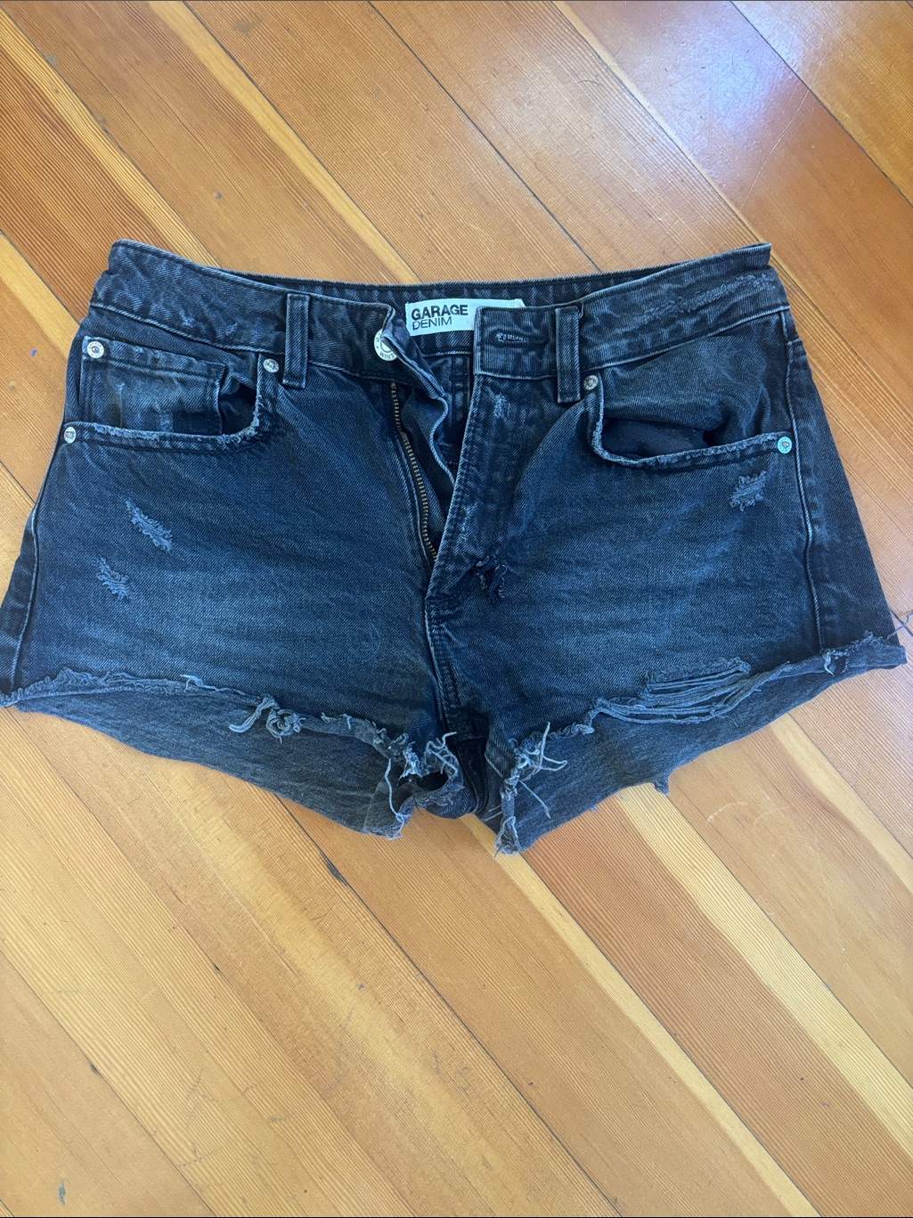 Garage Black Washed Distressed Denim Shorts